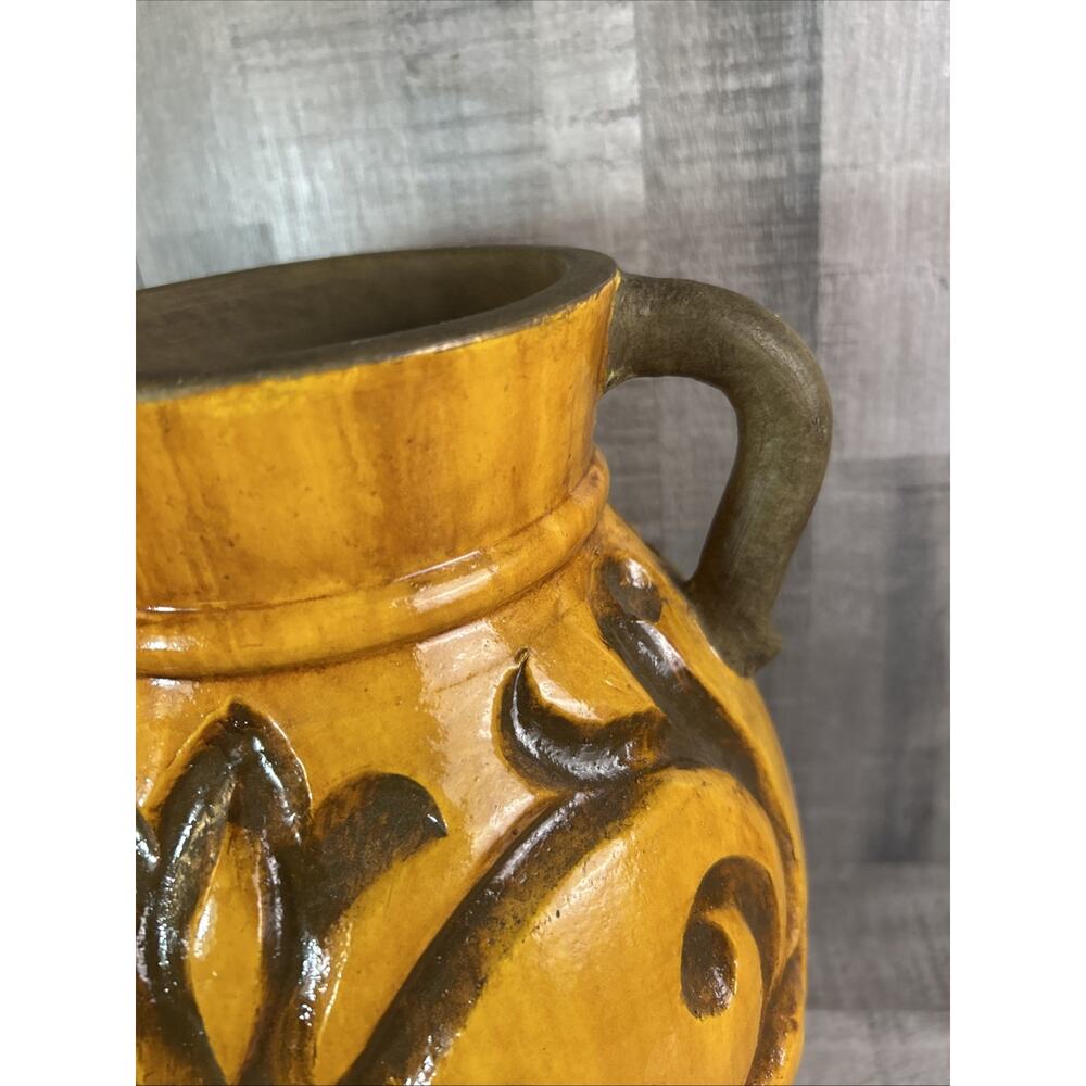 VTG Clay Pottery WATER BASIN Handmade Hand Painted sunburst Pottery Art Heavy - Picture 4 of 10
